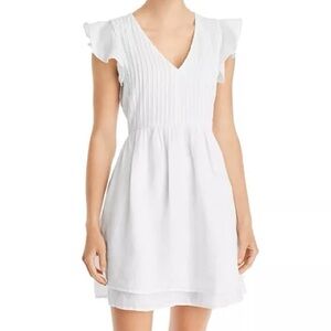 Vineyard Vines White Pleated Linen Flutter Sleeve v-Neck Mini Dress Size Large